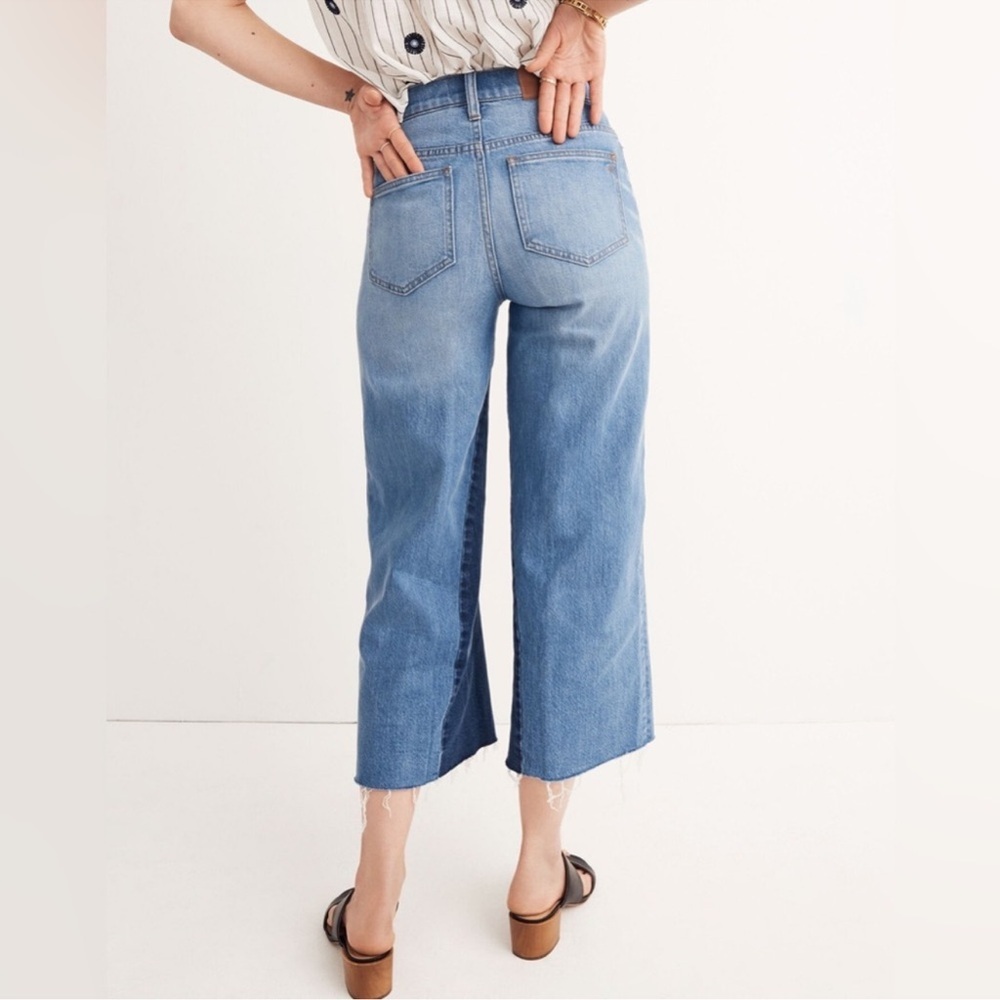 Madewell Two-Tone Blue Wide Leg Flare Cropped Gusset Jeans Size 31 - Picture 3 of 14
